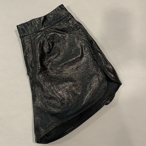 Grey Lab Shorts High Waisted Black Vegan Faux Leather *missing button - Picture 12 of 16